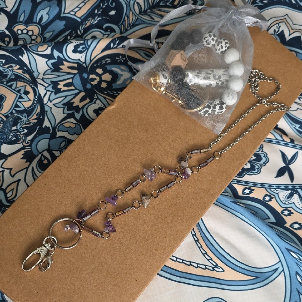 New Bead Key Holder Braclet with Silver Chain Lanyard